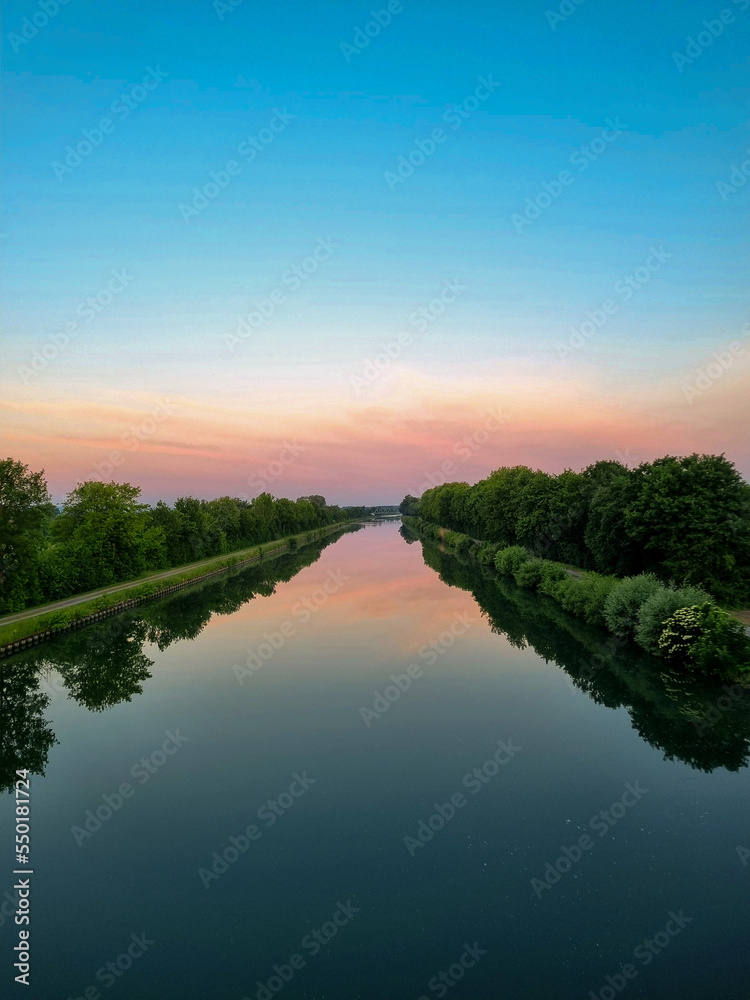 Mittelland Canal Wunstorf Kolenfeld beautiful sunrise with reflection