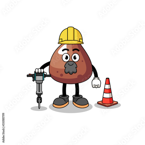 Character cartoon of choco chip working on road construction