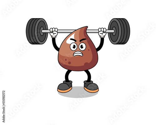 choco chip mascot cartoon lifting a barbell