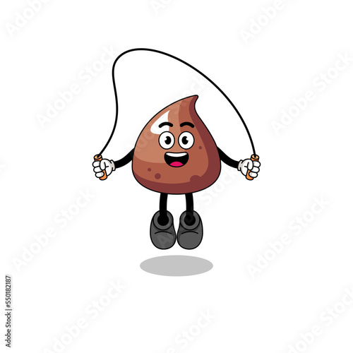 choco chip mascot cartoon is playing skipping rope
