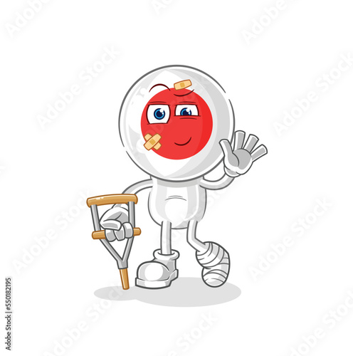 japan mascot sick with limping stick. cartoon mascot vector