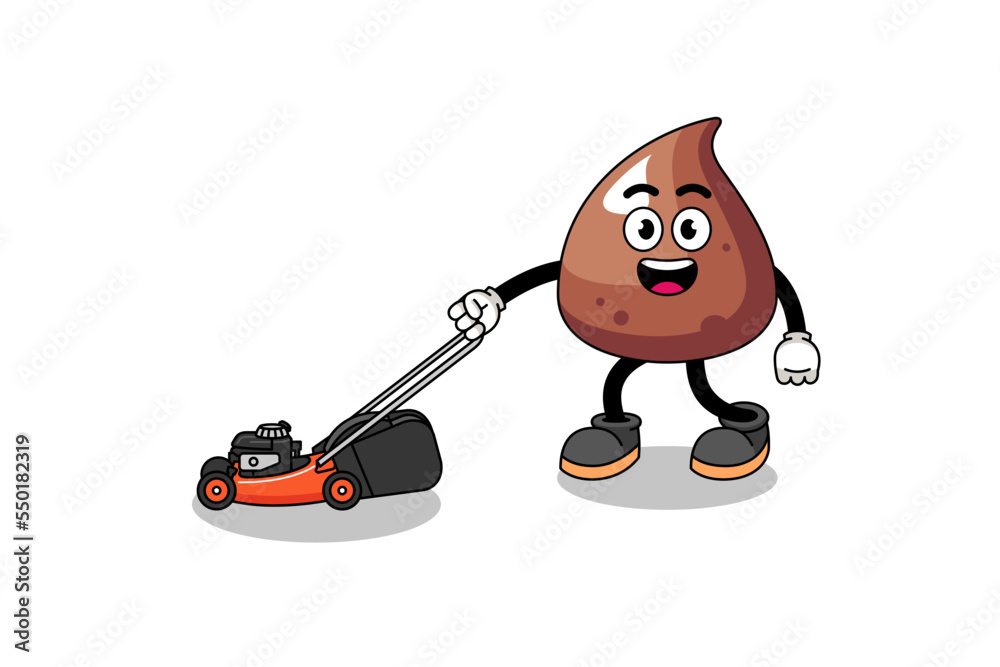 choco chip illustration cartoon holding lawn mower choco chip illustration cartoon holding lawn mower