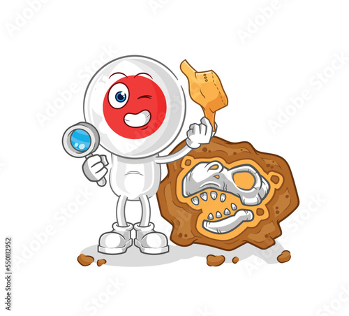 japan mascot flag archaeologists with fossils mascot. cartoon vector
