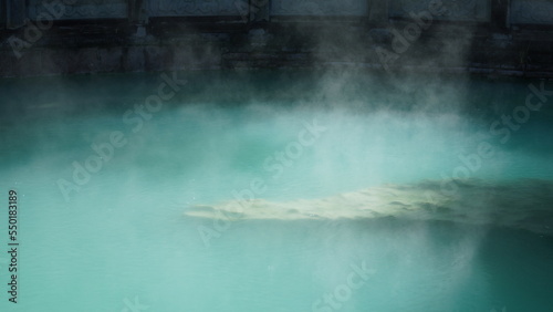 Obraz na plátně The hot spring view with the steam rising up from the hot water surface
