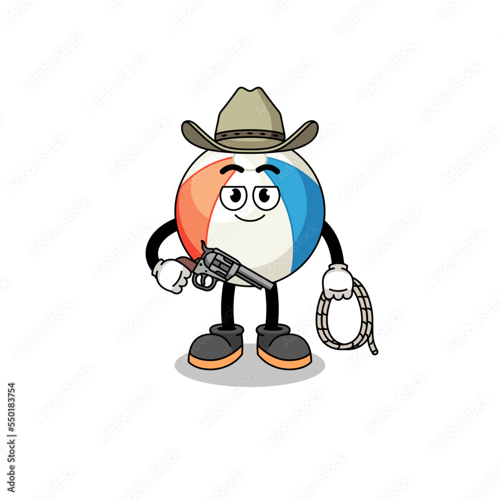 Character mascot of beach ball as a cowboy