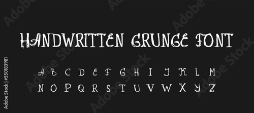 Handwritten English alphabet font in grunge style. Vector illustration