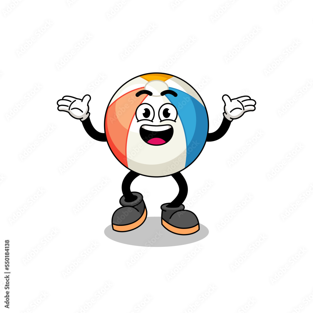 beach ball cartoon searching with happy gesture