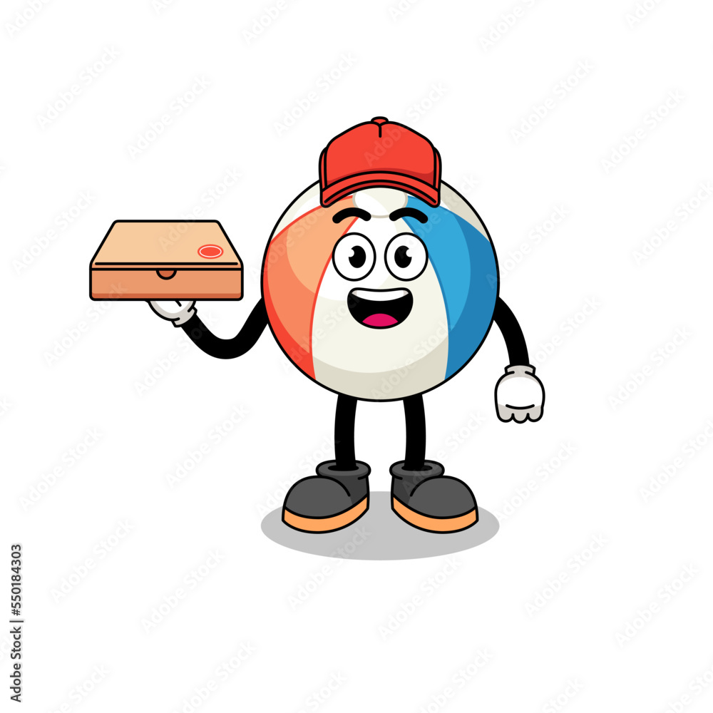 beach ball illustration as a pizza deliveryman beach ball illustration as a pizza deliveryman