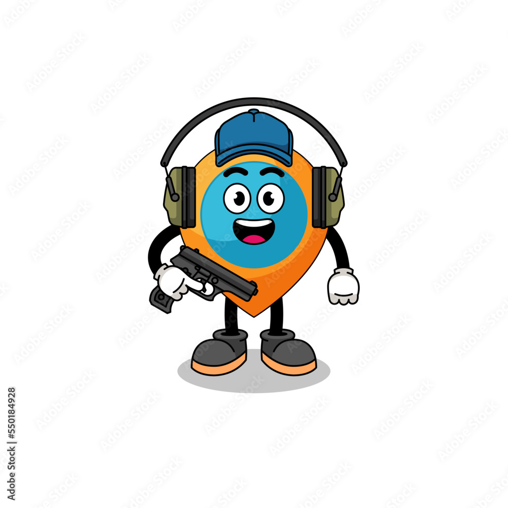 Character mascot of location symbol doing shooting range Character mascot of location symbol doing shooting range