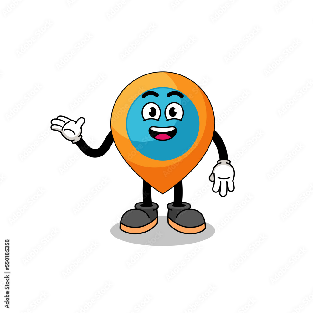 location symbol cartoon with welcome pose location symbol cartoon with welcome pose