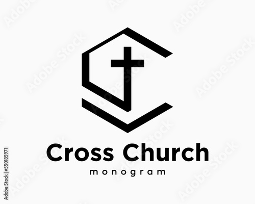 Set Letter C CV CL Monogram Hexagon Cut Out Luxury Symbol Cross Tick Check Mark Brand Design Vector 