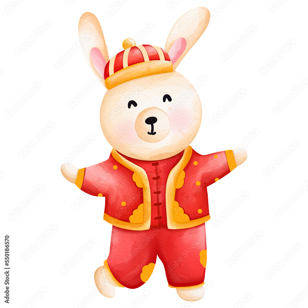 Cute bunny in Chinese traditional costume, Cheongsam dress
