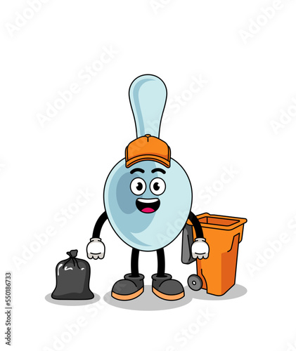 Illustration of spoon cartoon as a garbage collector
