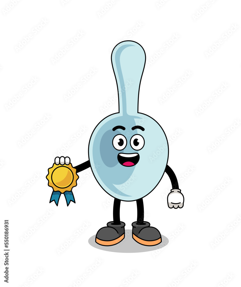 spoon cartoon illustration with satisfaction guaranteed medal