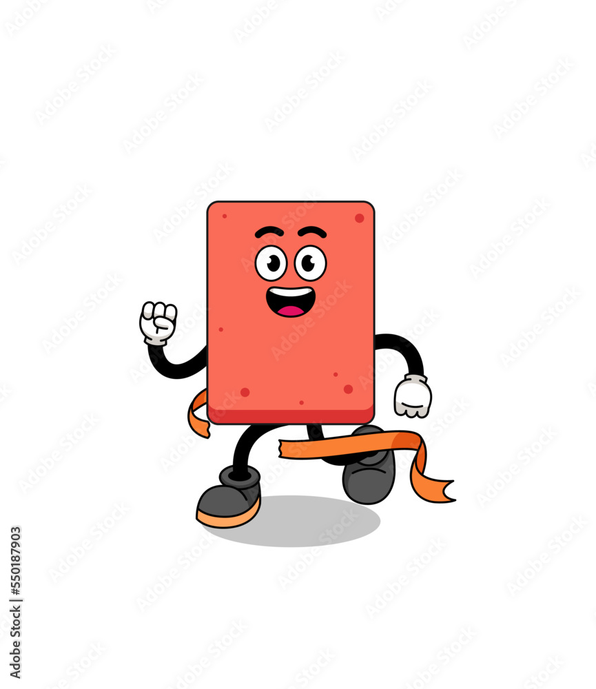 Mascot cartoon of brick running on finish line Mascot cartoon of brick running on finish line