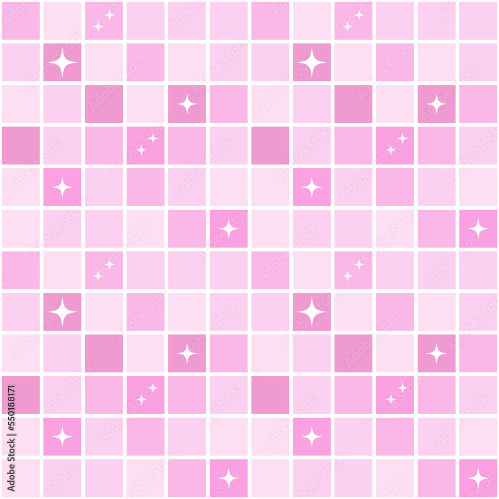 Pink groovy checkered seamless pattern with retro stars for surface design, wallpaper, wrapping paper, textile in y2k style. Nostalgia for 1980s -1990s.