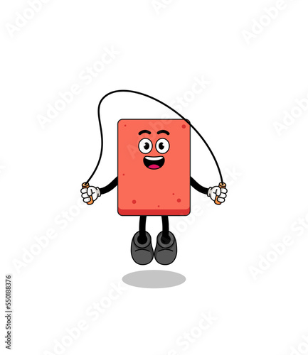 brick mascot cartoon is playing skipping rope