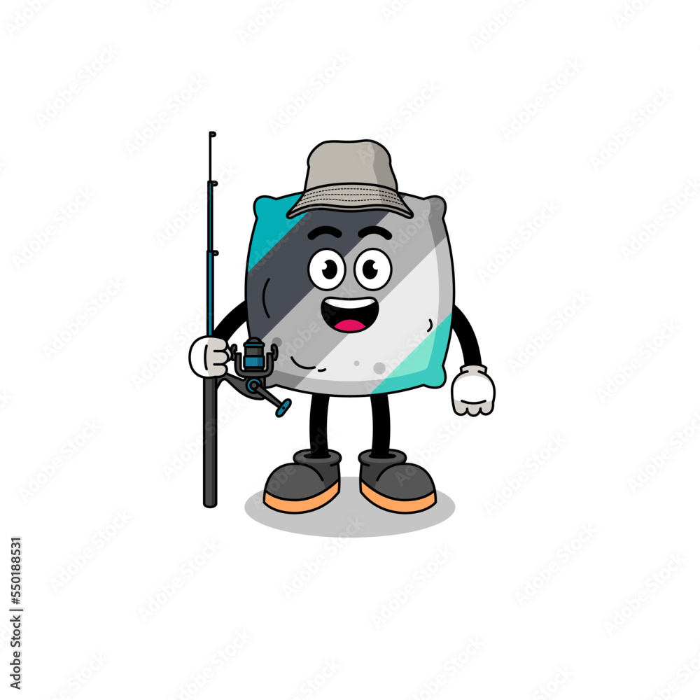 Mascot Illustration of throw pillow fisherman Mascot Illustration of throw pillow fisherman
