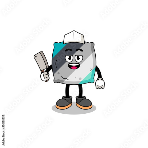 Mascot of throw pillow as a butcher