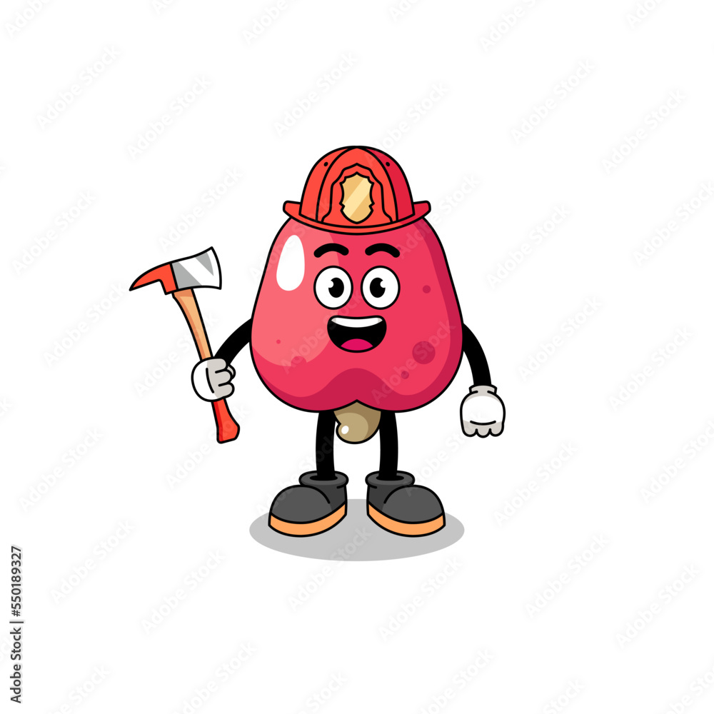Cartoon mascot of cashew firefighter