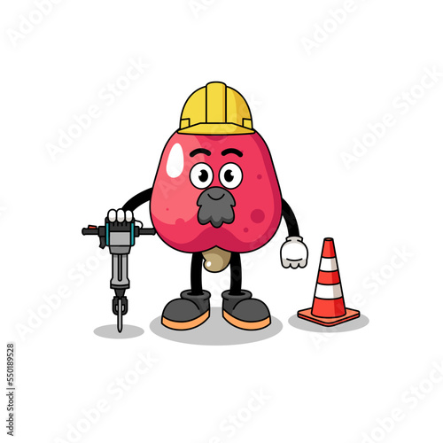 Character cartoon of cashew working on road construction