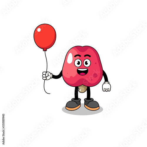 Cartoon of cashew holding a balloon