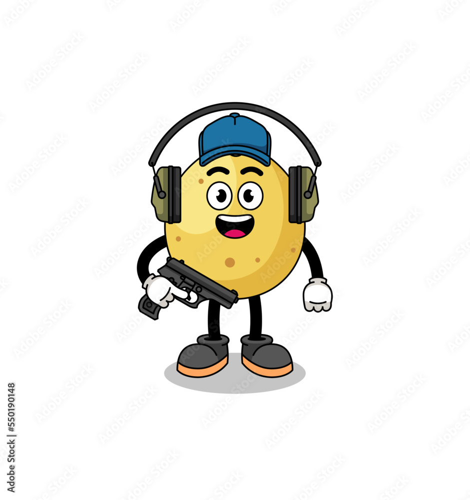 Character mascot of langsat doing shooting range Character mascot of langsat doing shooting range