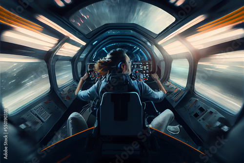 person inside a spaceship traveling through time