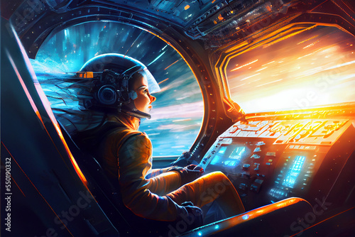 person inside a spaceship traveling through time