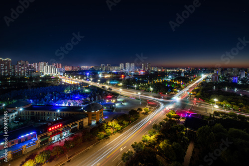 City night view and train tracks