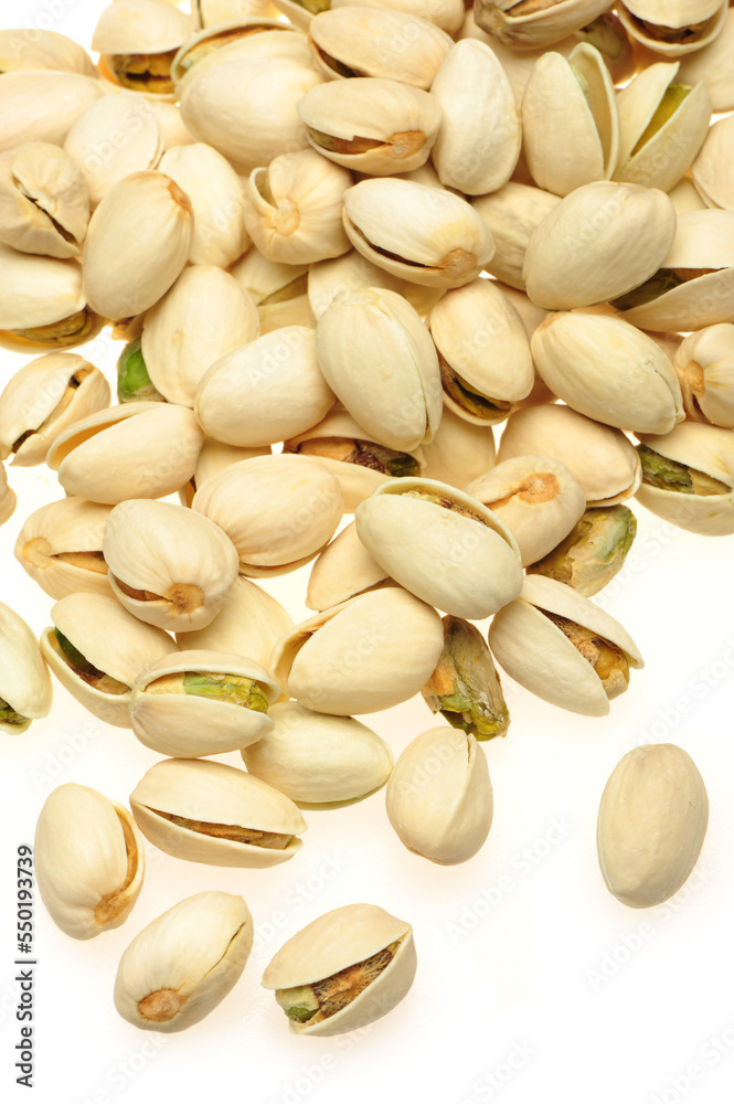 Pistachios on a white background