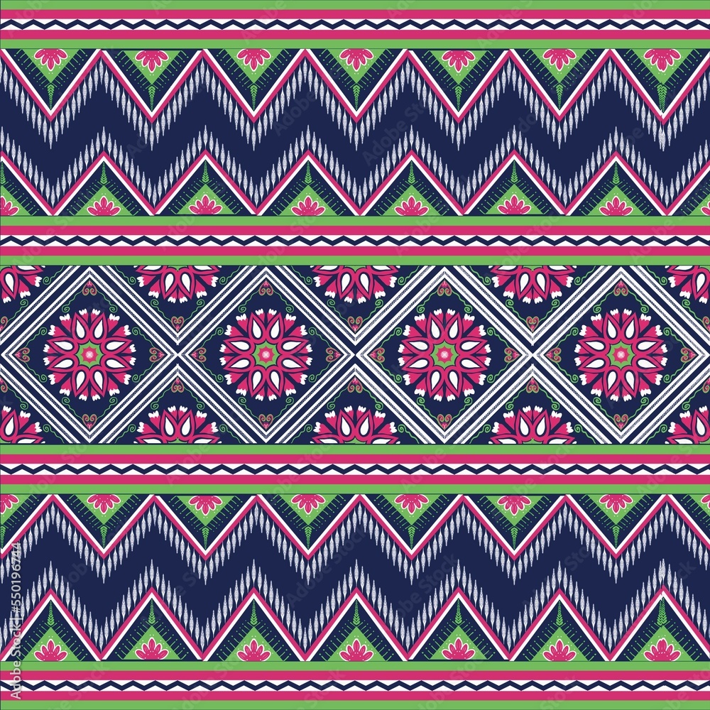 Traditional ethnic geometric multi flower Seamless pattern with paisley ornament, repeat floral texture, vintage background hand drawing, fabric printing. Design for background, wallpaper, wrapping 

