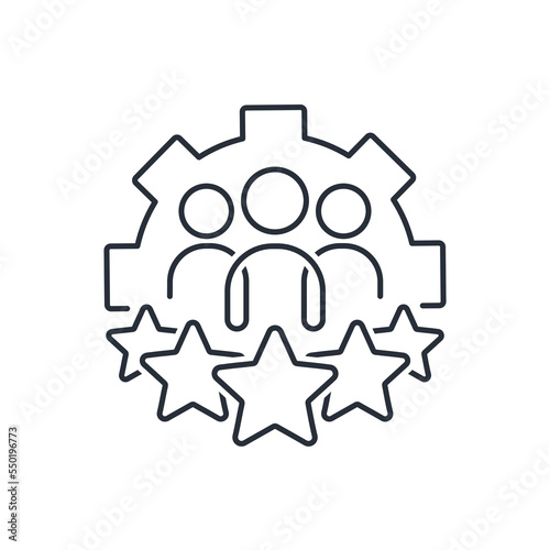 A group of highly qualified specialists. Guaranteed quality and reliability. Vector linear icon isolated on white background.