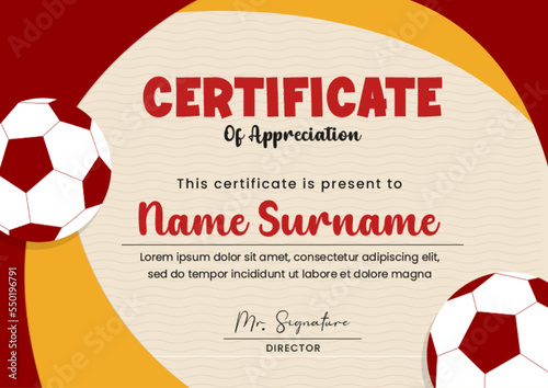 Football tournament, sport event certificate design template easy to customize simple and elegant design