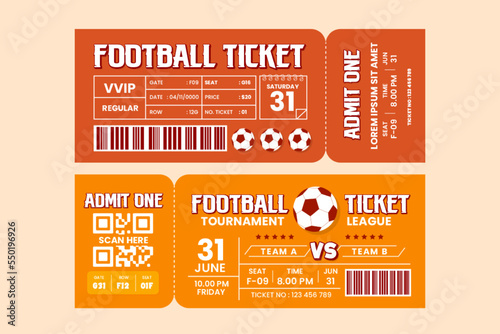 Football tournament, sport event ticket design template easy to customize simple and elegant design