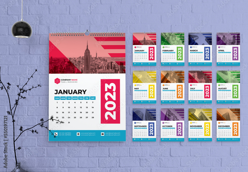 2023 Wall Calendar Layout Stock Template | Adobe Stock
