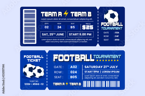 Football tournament, sport event ticket design template easy to customize simple and elegant design