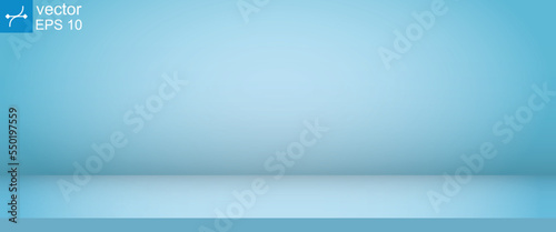 Table with blue carpet in the studio for making advertising media. Selling product display. Empty 3D showroom with blue wall and floor mockup template. Vector illustration EPS 10.