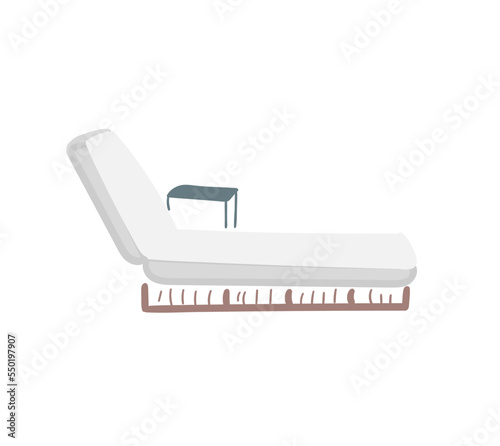 Hand drawn doodle beach chaise longue sunbed. Sea hotel resort relaxation beach chair.