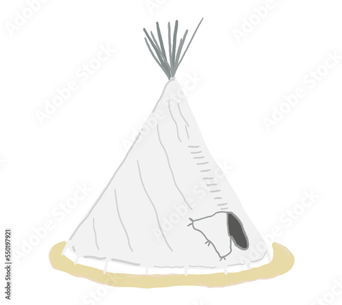 Hand drawn doodle flat authentic tepee wigwam, North American Indian teepee