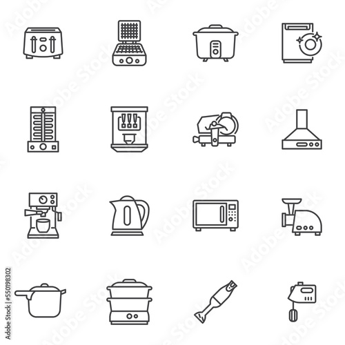 Kitchen appliances line icons set