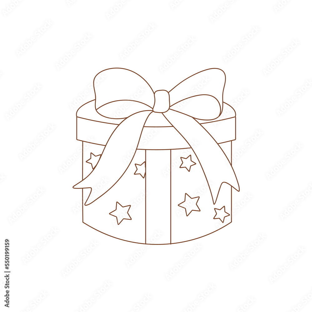 Coloring page outline of Christmas gift. Outlined present surprise with ribbon bow. Coloring vector book antistress for adult and kids. Coloring page outline of Christmas gift. Outlined present surprise with ribbon bow. Coloring vector book antistress for adult and kids.