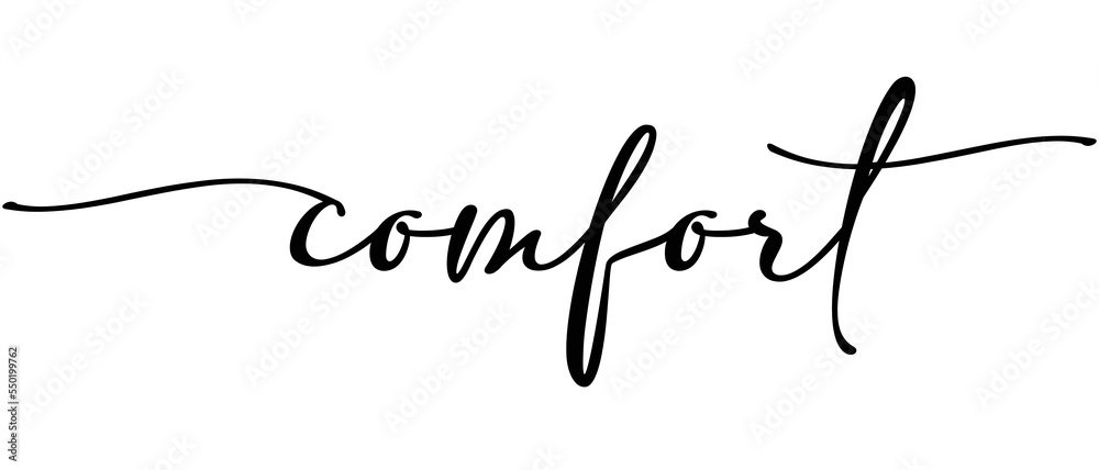 Comfort word Continuous one line calligraphy Minimalistic handwriting with white background
