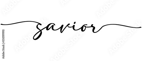 Savior Christmas word Continuous one line calligraphy Minimalistic handwriting with white background