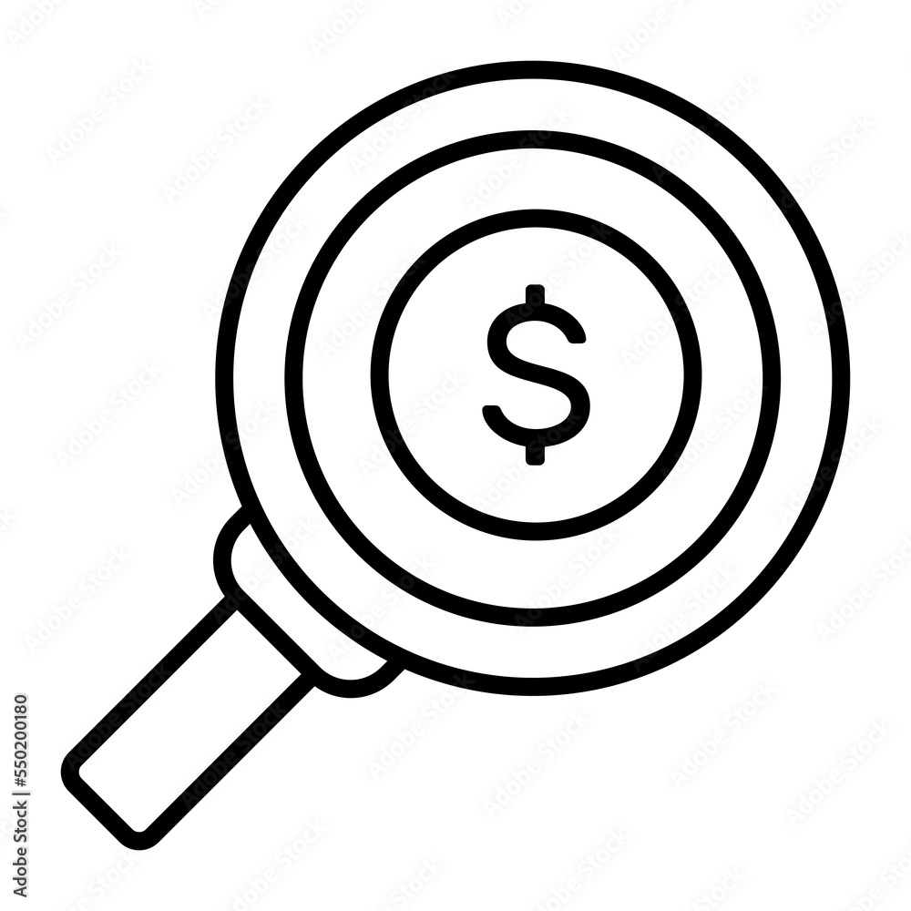 Search money vector icon isolated on white background Search money vector icon isolated on white background