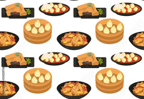 Traditional Chinese dishes. Seamless pattern in vector. Asian cuisine