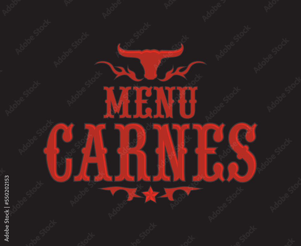 Menu Carnes, Meat Menu spanish text cover design, Barbecue restaurant.