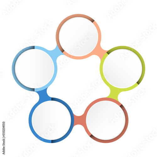 Basic circle infographic with 5 steps, process or options.