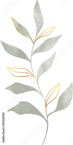 Watercolor leaf branch gold illustration