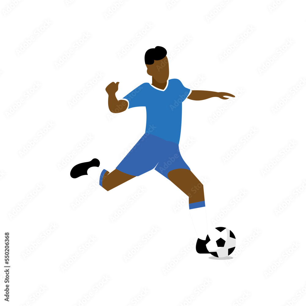 Soccer player kicks the ball. Vector Graphic illustration
